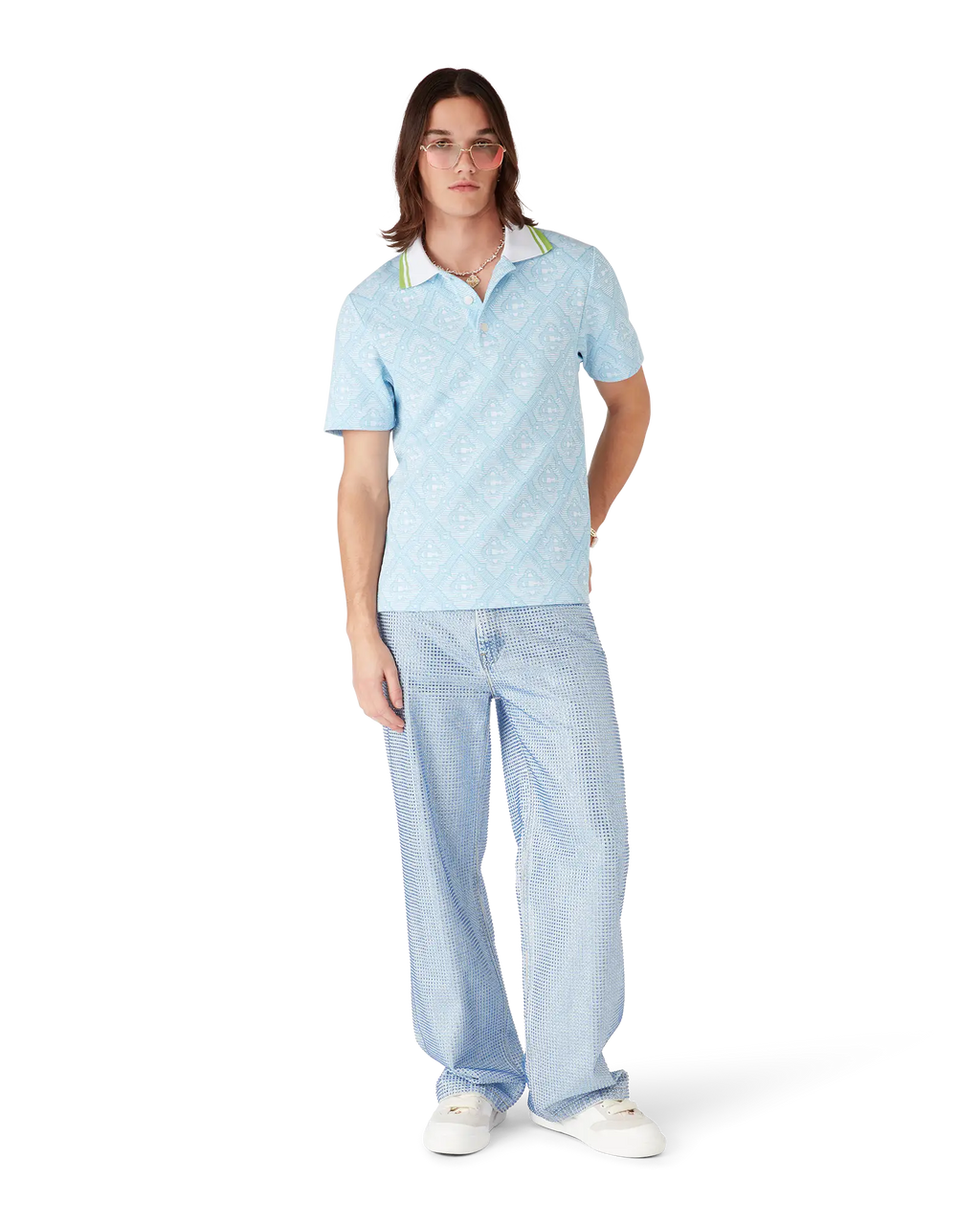 Pale Blue Jacquard Short Sleeve Jacquard Polo Shirt