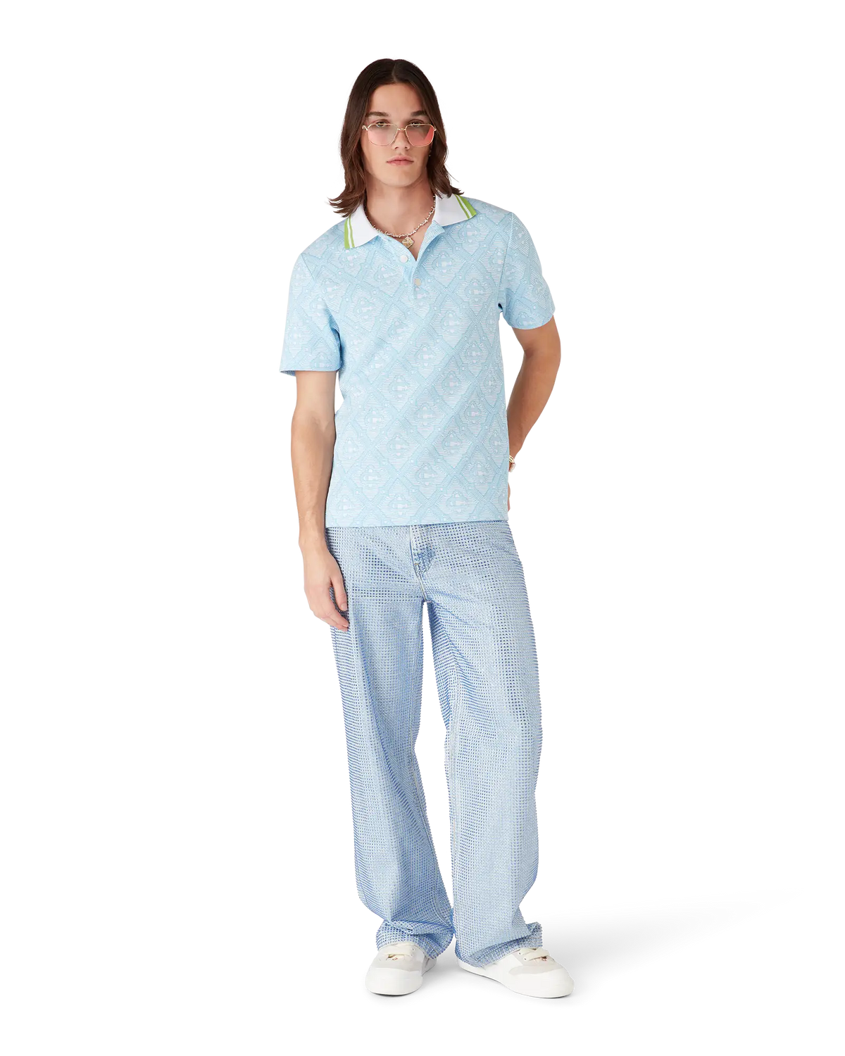 Pale Blue Jacquard Short Sleeve Jacquard Polo Shirt