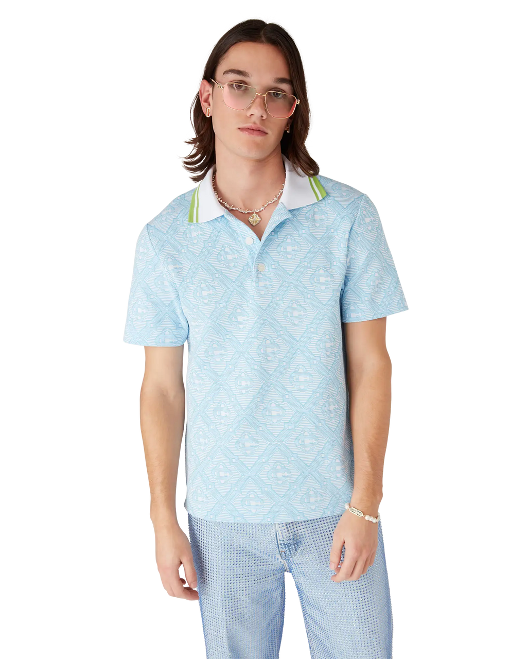Pale Blue Jacquard Short Sleeve Jacquard Polo Shirt