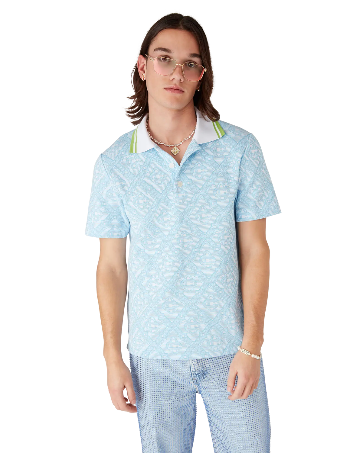 Pale Blue Jacquard Short Sleeve Jacquard Polo Shirt