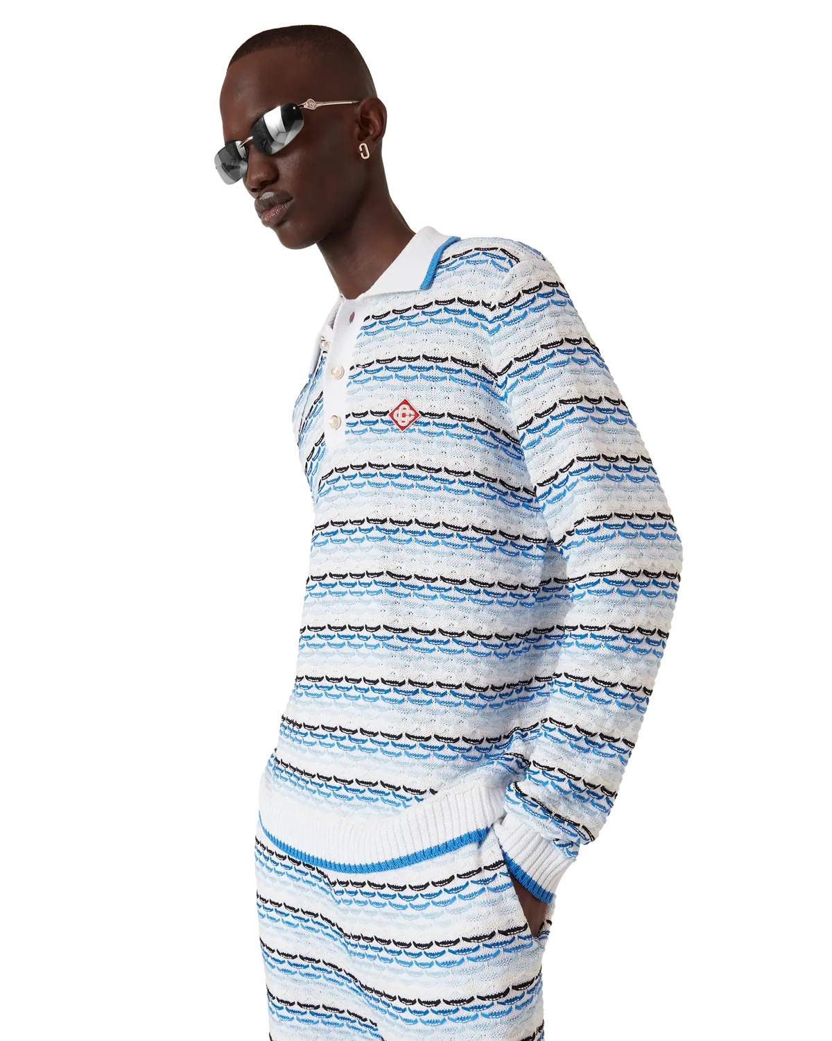 Tuck Stitch Long Sleeve Polo Shirt
