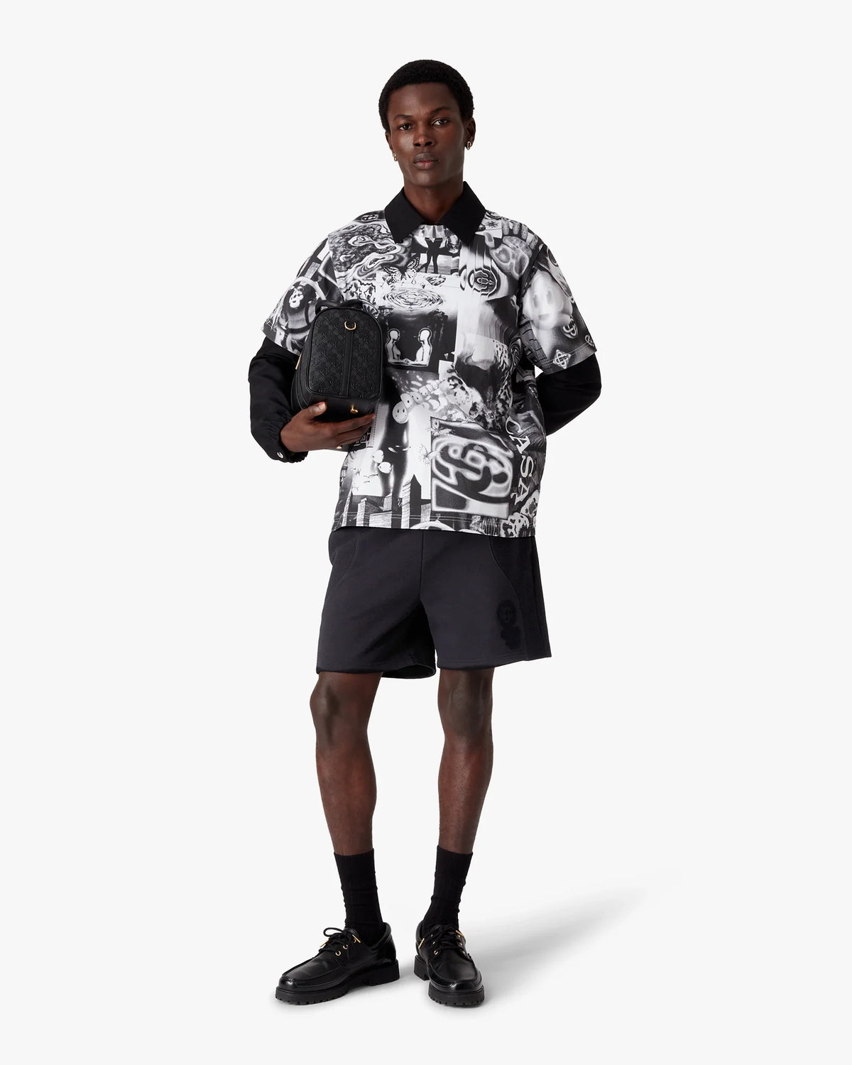 Black Squash Logo Flock Print Sweatshorts