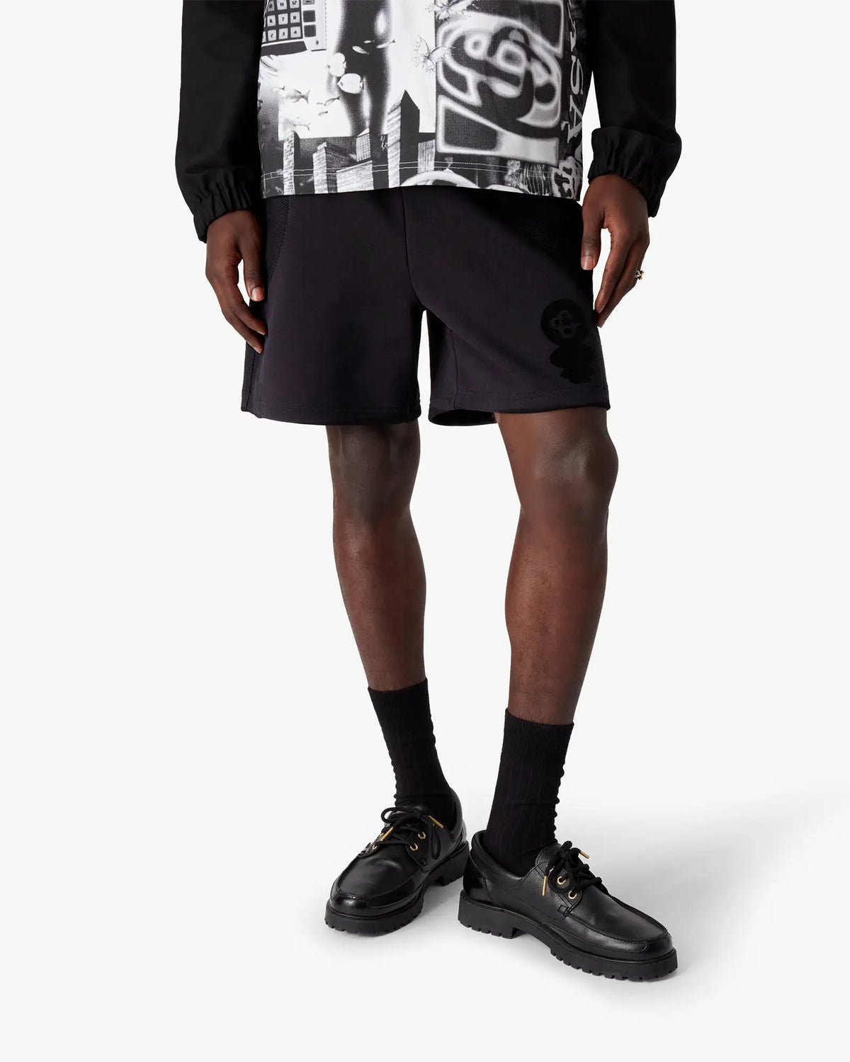 Black Squash Logo Flock Print Sweatshorts