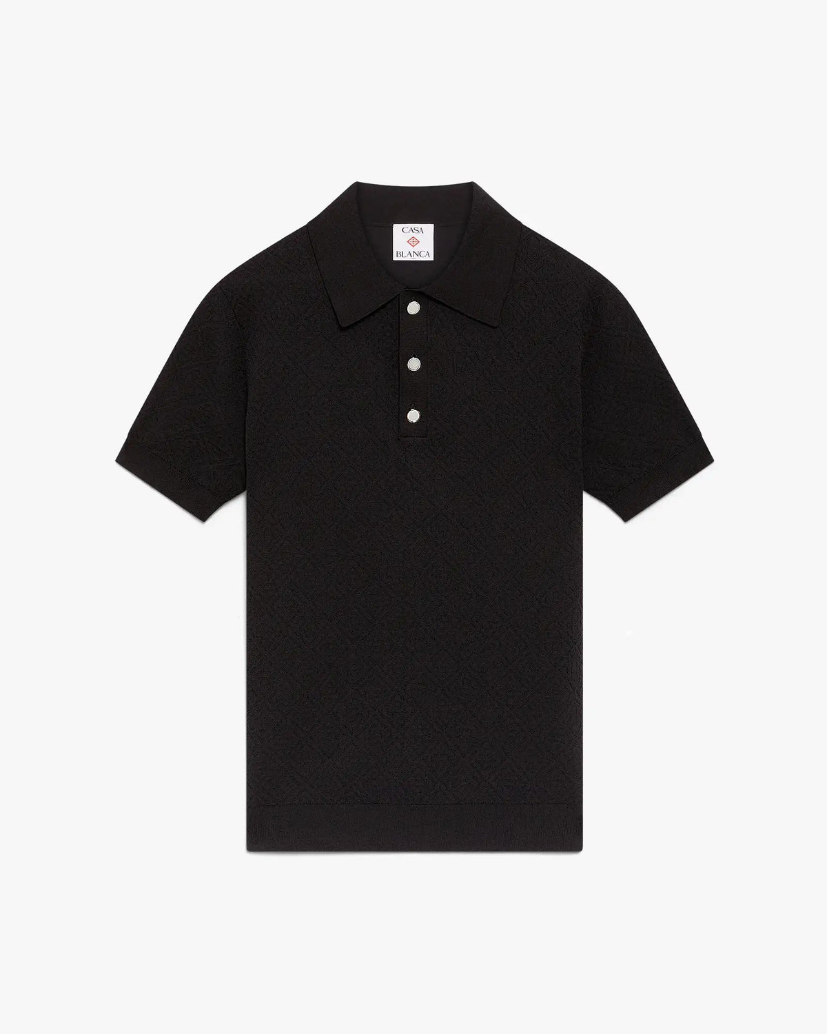 Blue Pointelle Monogram Short Sleeve Polo Shirt