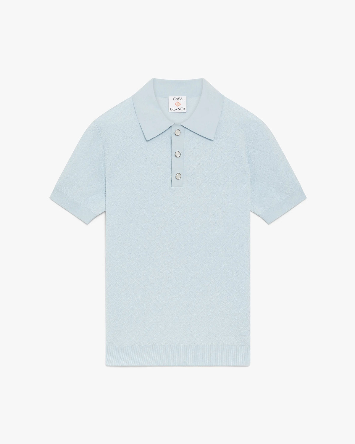 Blue Pointelle Monogram Short Sleeve Polo Shirt