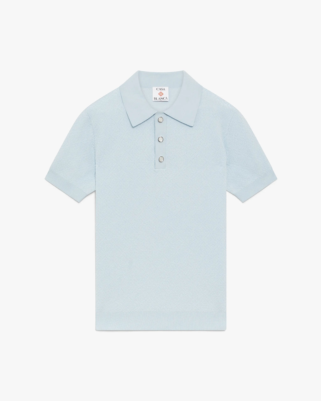 Blue Pointelle Monogram Short Sleeve Polo Shirt