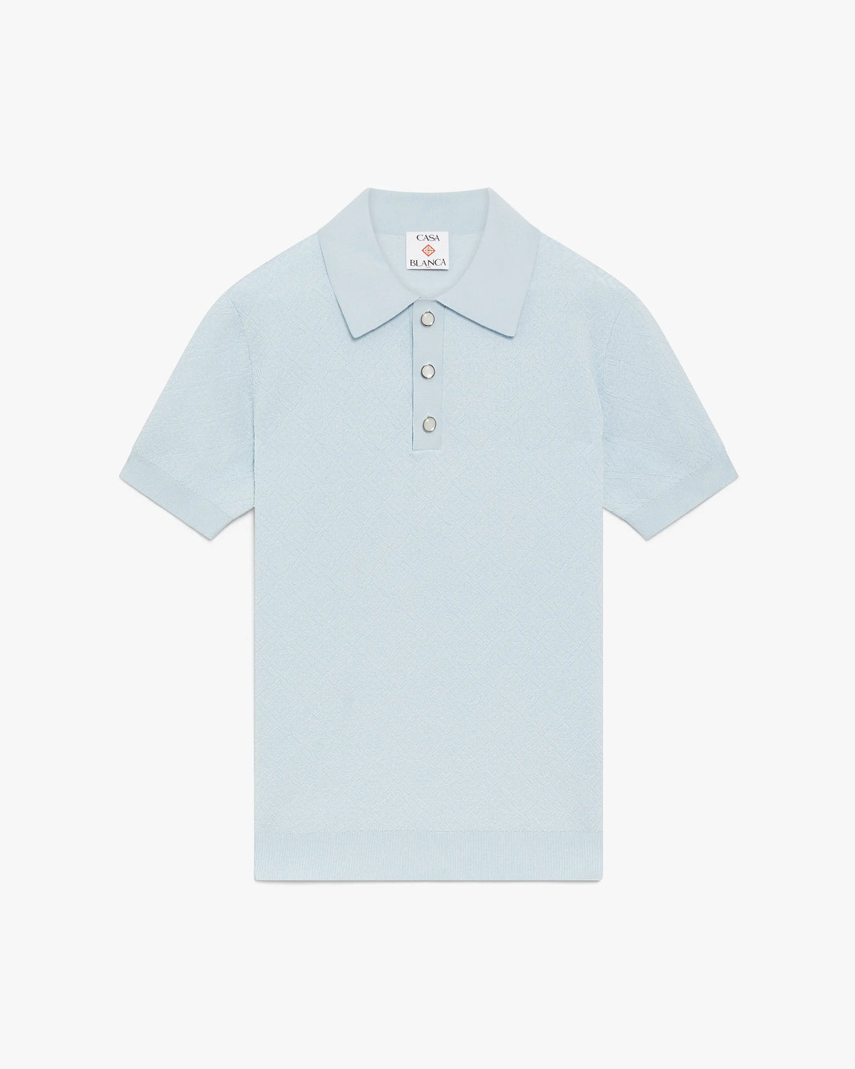 Blue Pointelle Monogram Short Sleeve Polo Shirt