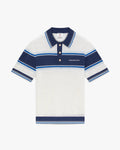 White & Blue Striped Mesh Short Sleeve Polo Shirt