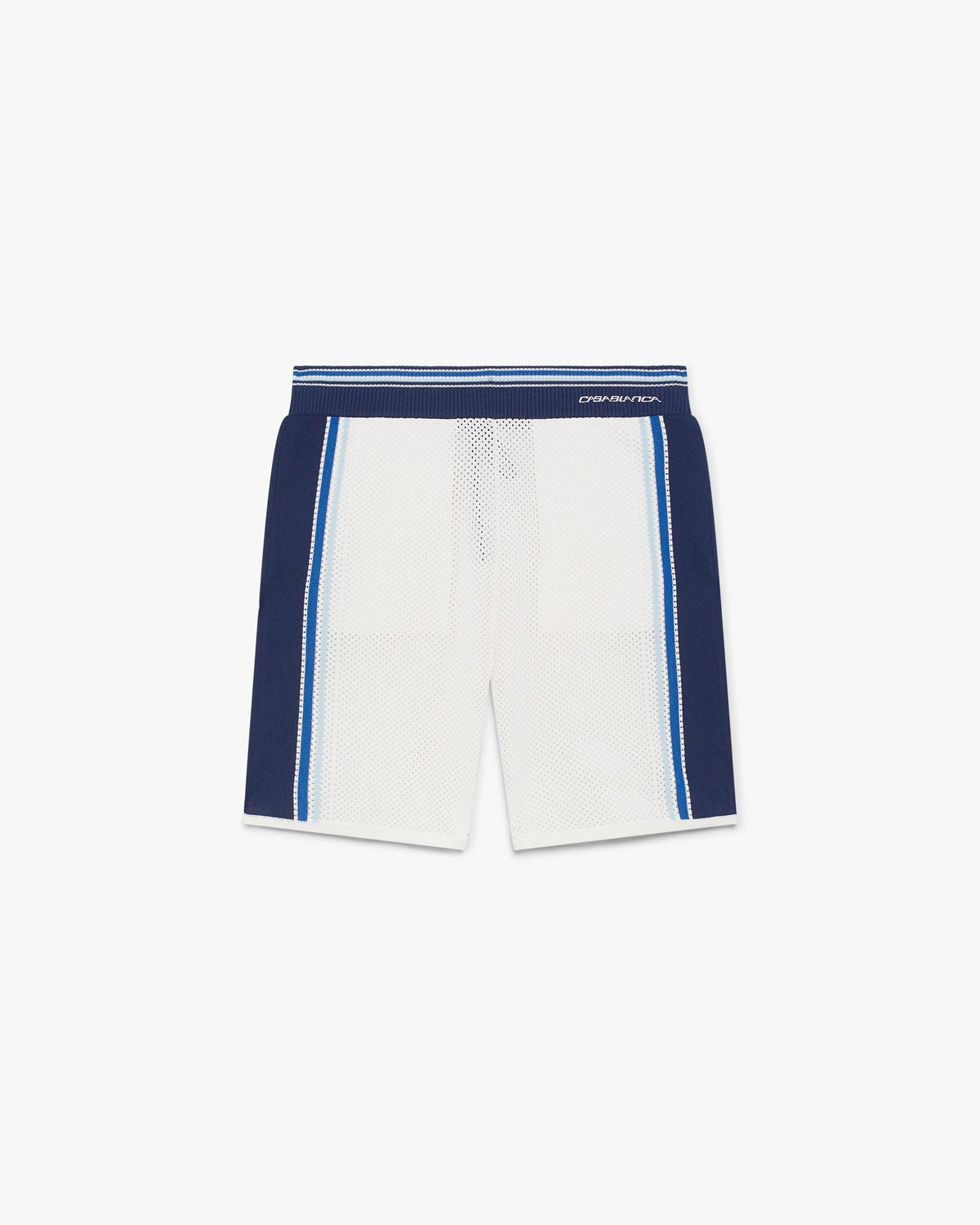 White & Blue Striped Mesh Track Shorts