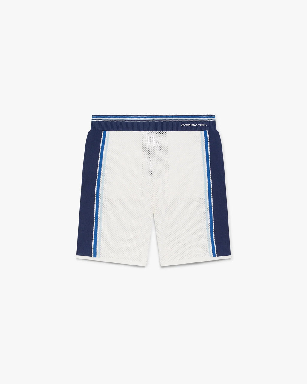 White & Blue Striped Mesh Track Shorts
