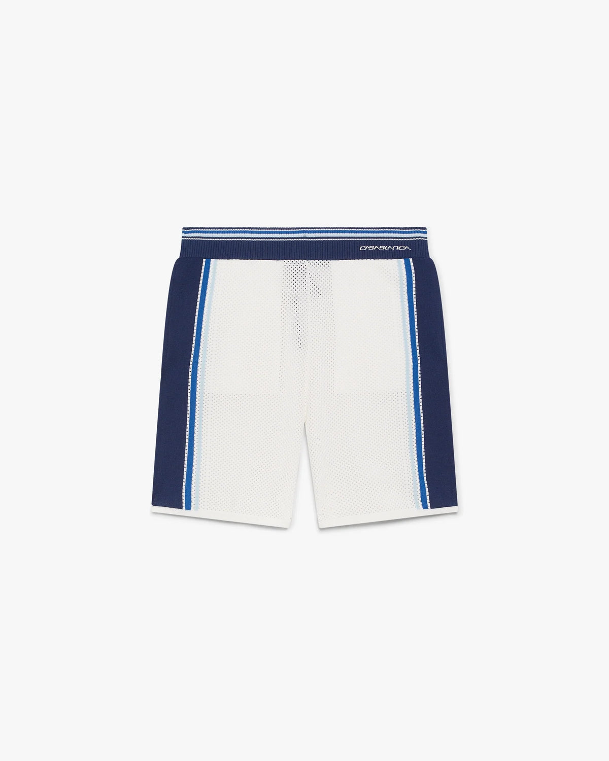 White & Blue Striped Mesh Track Shorts