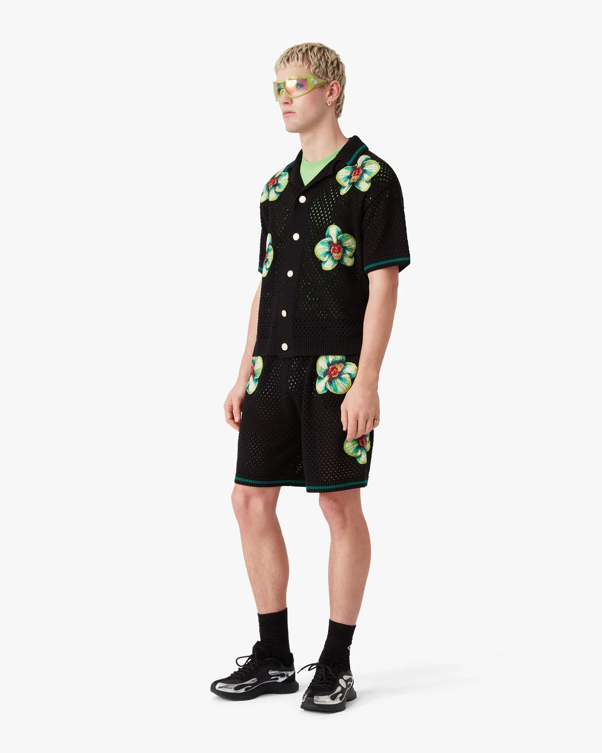 Glitch Orchid Embroidered Crochet Shorts