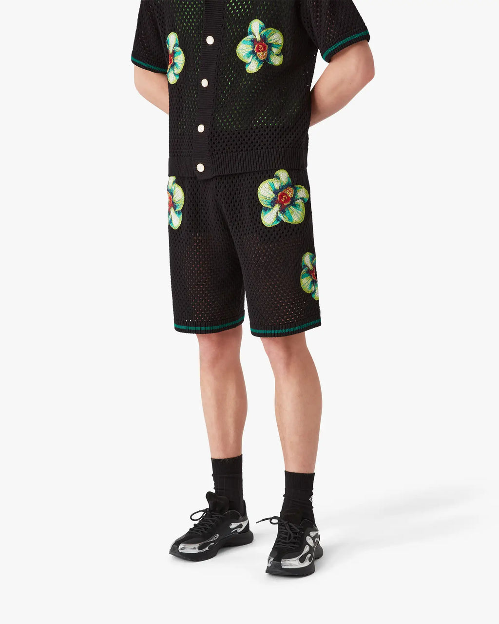 Glitch Orchid Embroidered Crochet Shorts