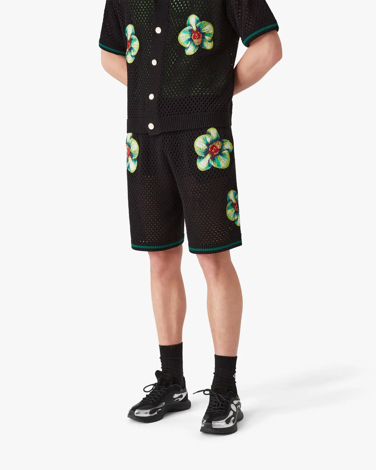 Glitch Orchid Embroidered Crochet Shorts
